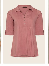 EVANS Curve Pink Cotton Henley Top