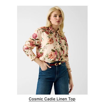 Cosmic Peony Print Cadie Oversized Linen Top