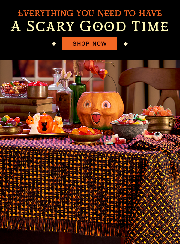 Everything You Need to Have a Scary Good Time. Shop Now. Mountain Weavers Halloween Cotton Tablecloth, Jack-o'-Lantern Papier-Mache Halloween Bucket