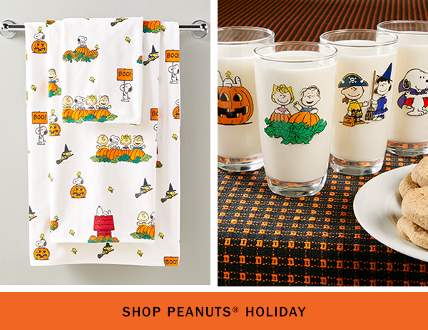 Shop Peanuts Holiday. Peanuts Great Pumpkin Halloween Portuguese Cotton Bath Towel Collection, Peanuts Great Pumpkin Drinking Glass, Set of 4