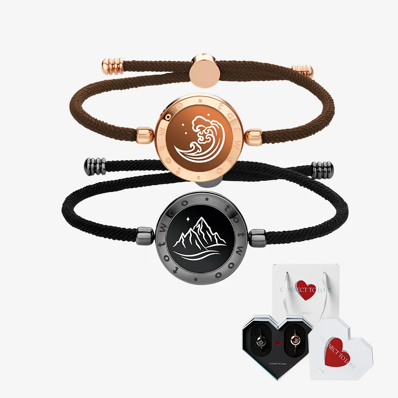 Mountain & Sea Touch Bracelets with Milan Rope (Black+Rose Gold)