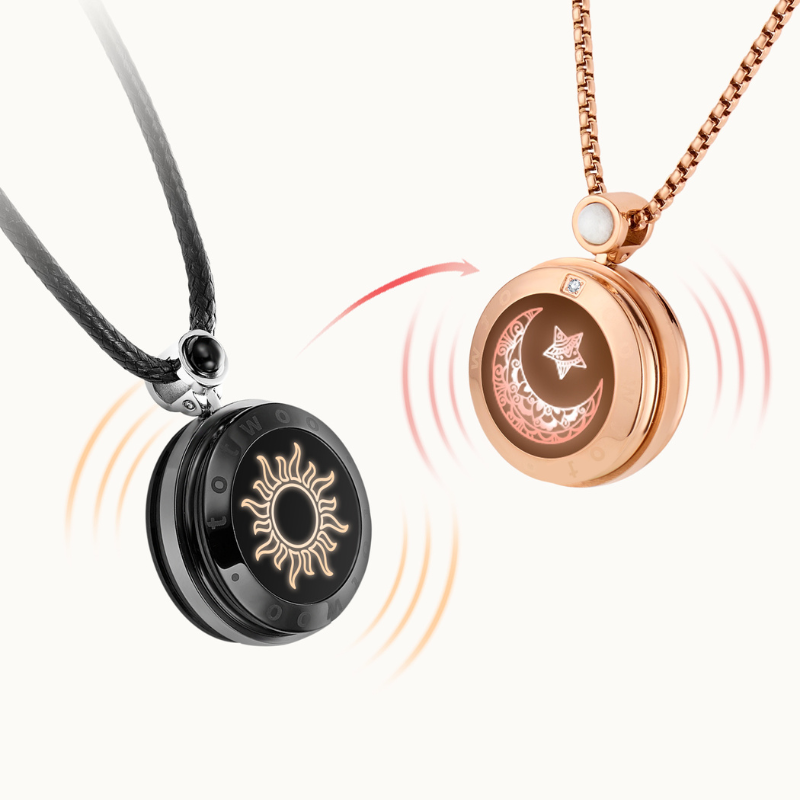 Sun & Moon Touch Necklaces with Black and Rose Gold agate