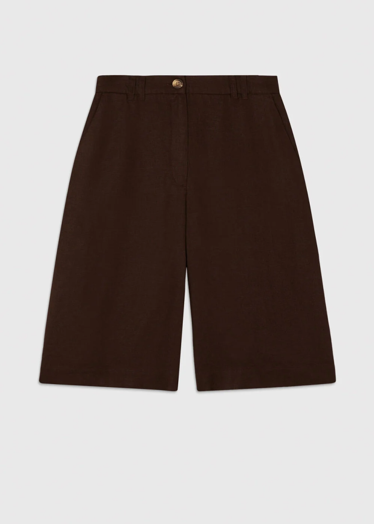 Brown Linen Bermuda Short