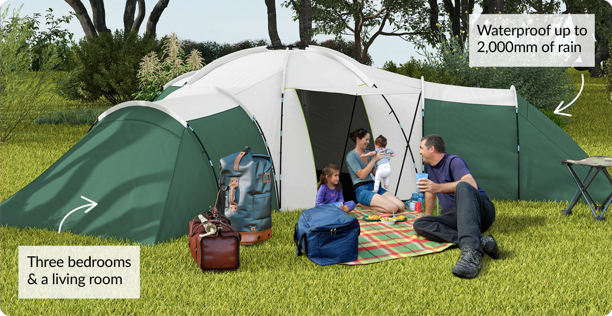 three bedrooms & a living room. Waterproof up to 2000mm of rain