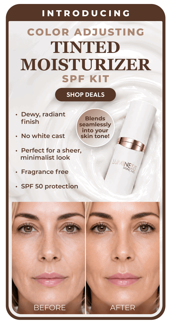 INTRODUCING COLOR ADJUSTING TINTED MOISTURIZER SPF KIT: Dewy, radiant finish. No white cast. Perfect for sheer, minimalist look. Fragrance free. SPF 50 protection.