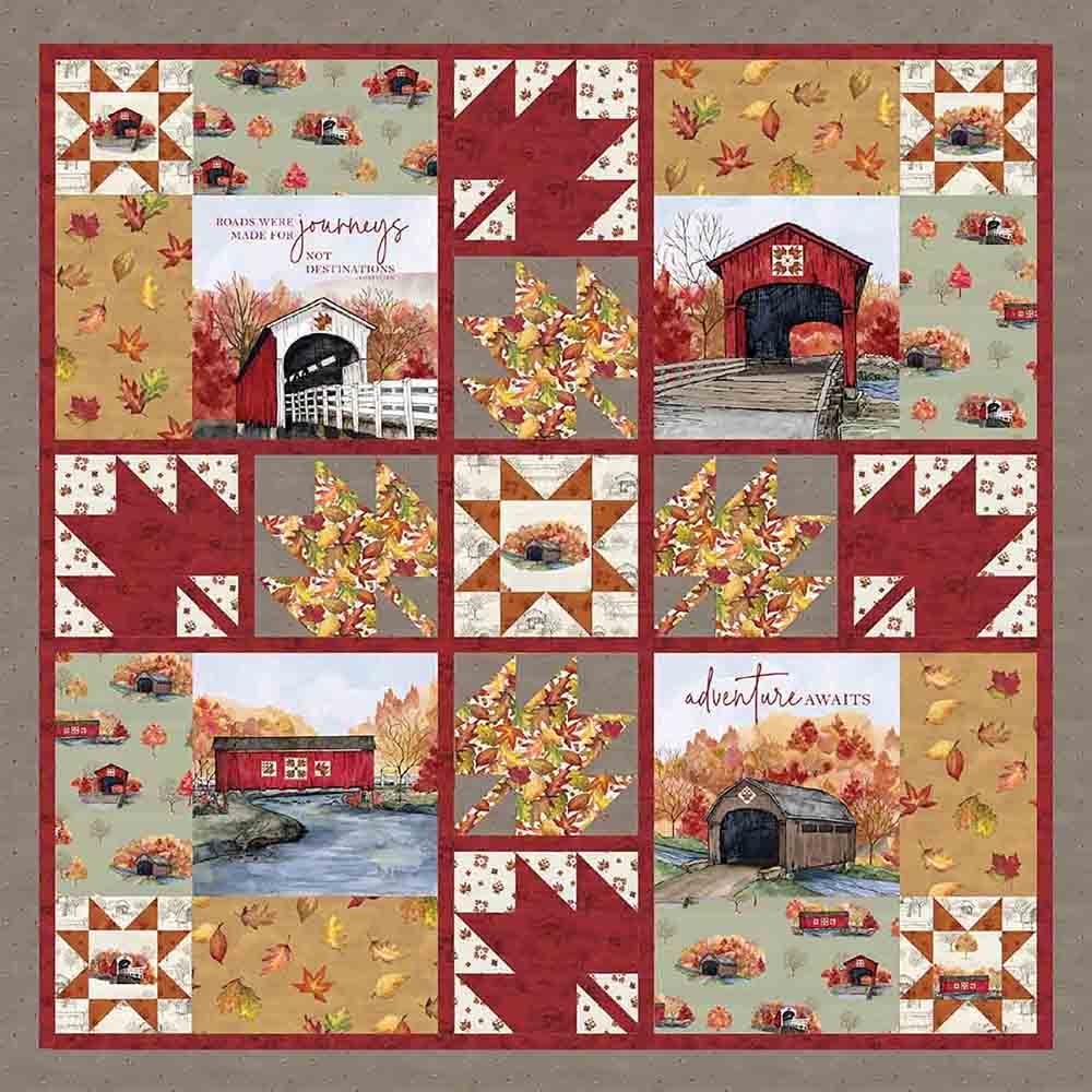 Image of Fall Journeys - Covered Bridges in Fall by Tara Reed - Riley Blake Designs - Box Quilt Kit