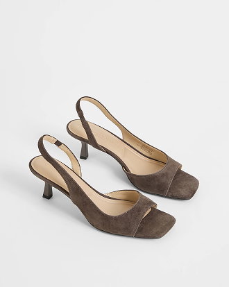 Genuine suede leather open toe kitten heels