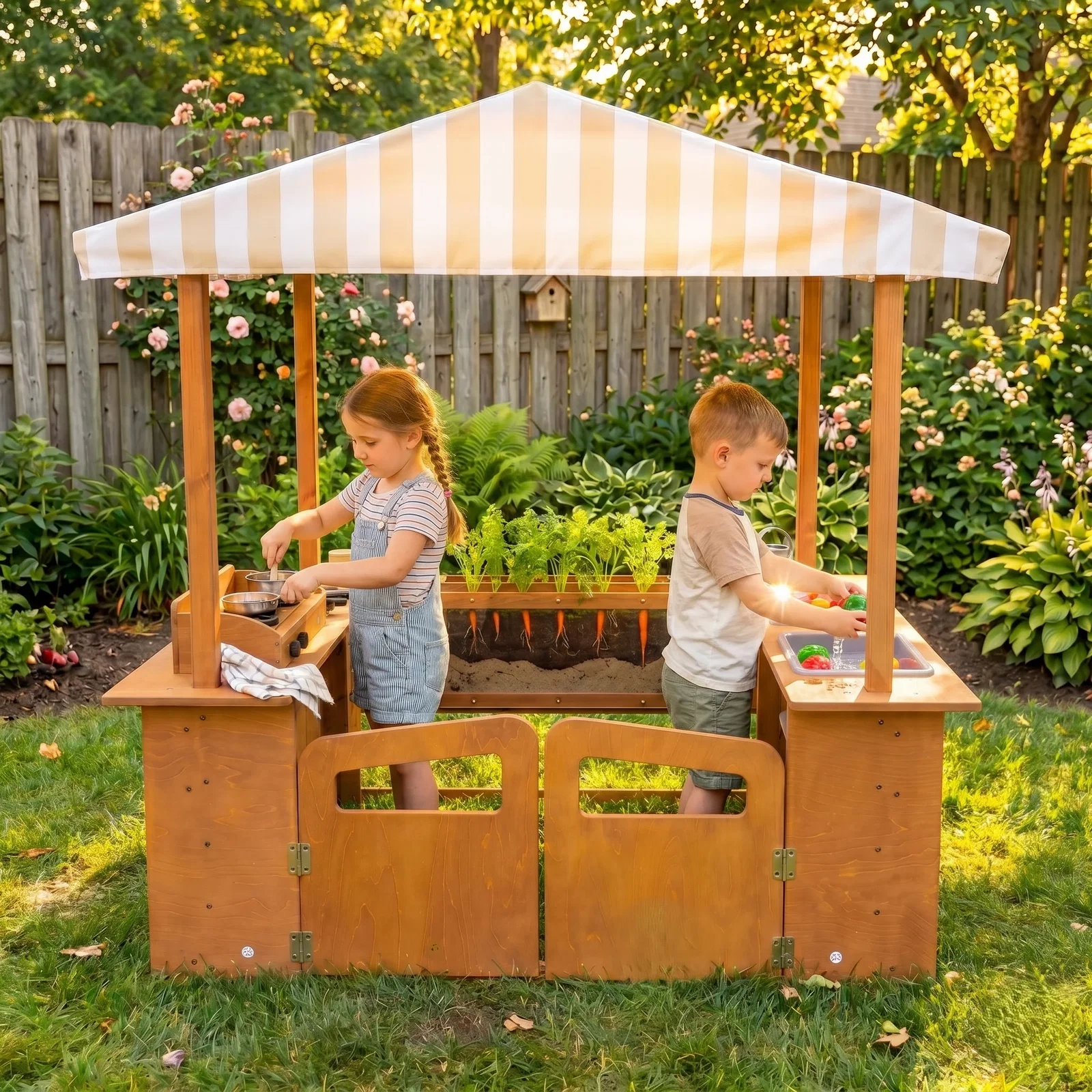 Image of Avenlur Sumac Outdoor Wooden Play Market, Root View Planter, Mud Kitchen & Grill Station