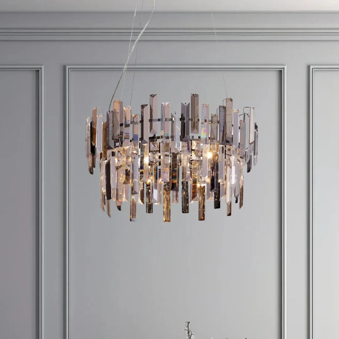 Image of Onega 3 Light Chrome & Champagne Glass Pendant Ceiling Light