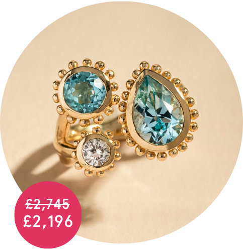 Summer Sale | 14k Gold Anemone Trio Ring with Blue Topaz