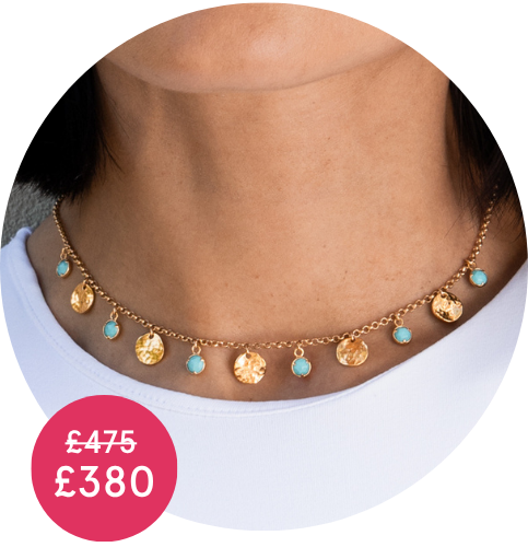 Summer Sale | Turquoise & Hammered Disc Collar Necklace