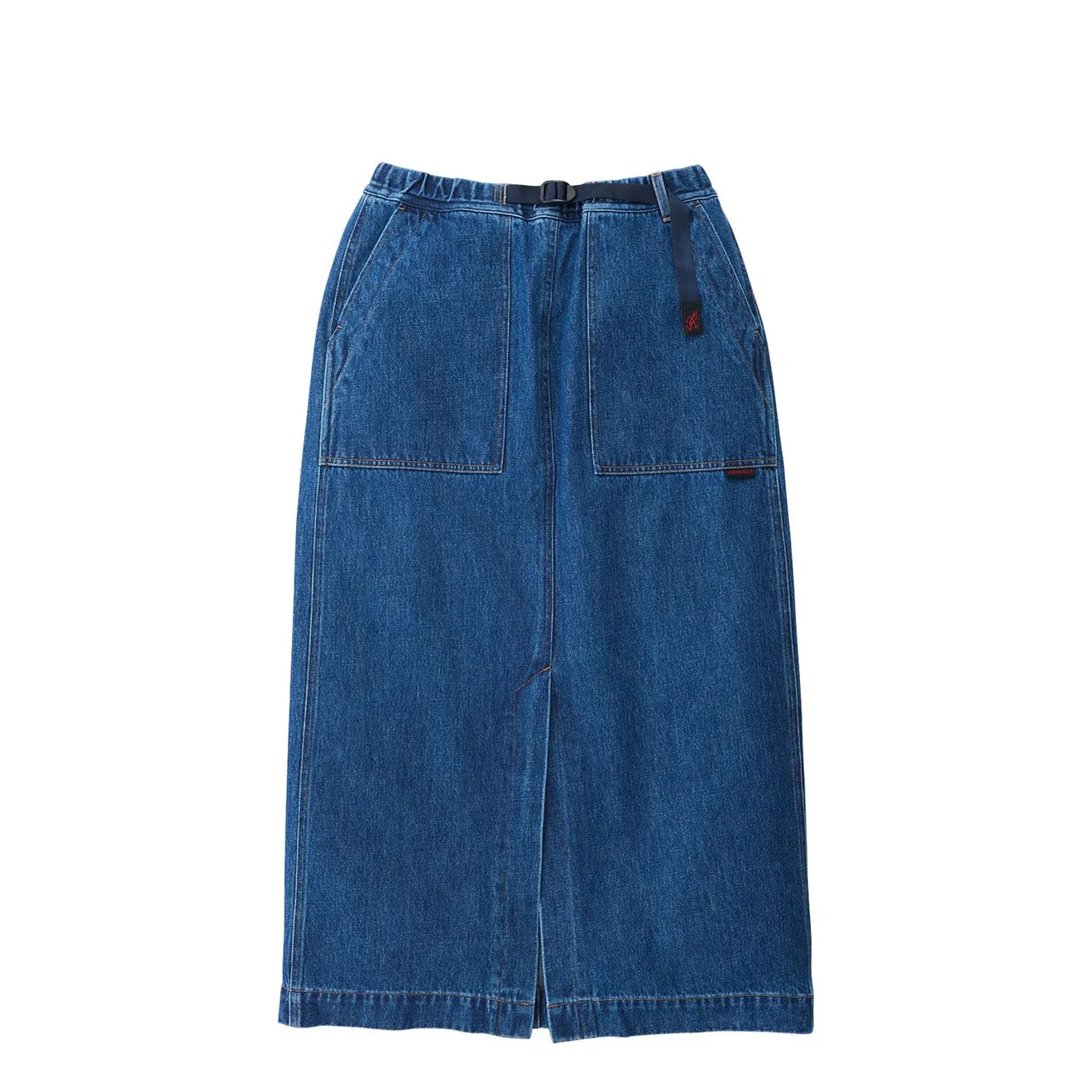 Image of Gramicci Womens Long Denim Skirt Mid Indigo