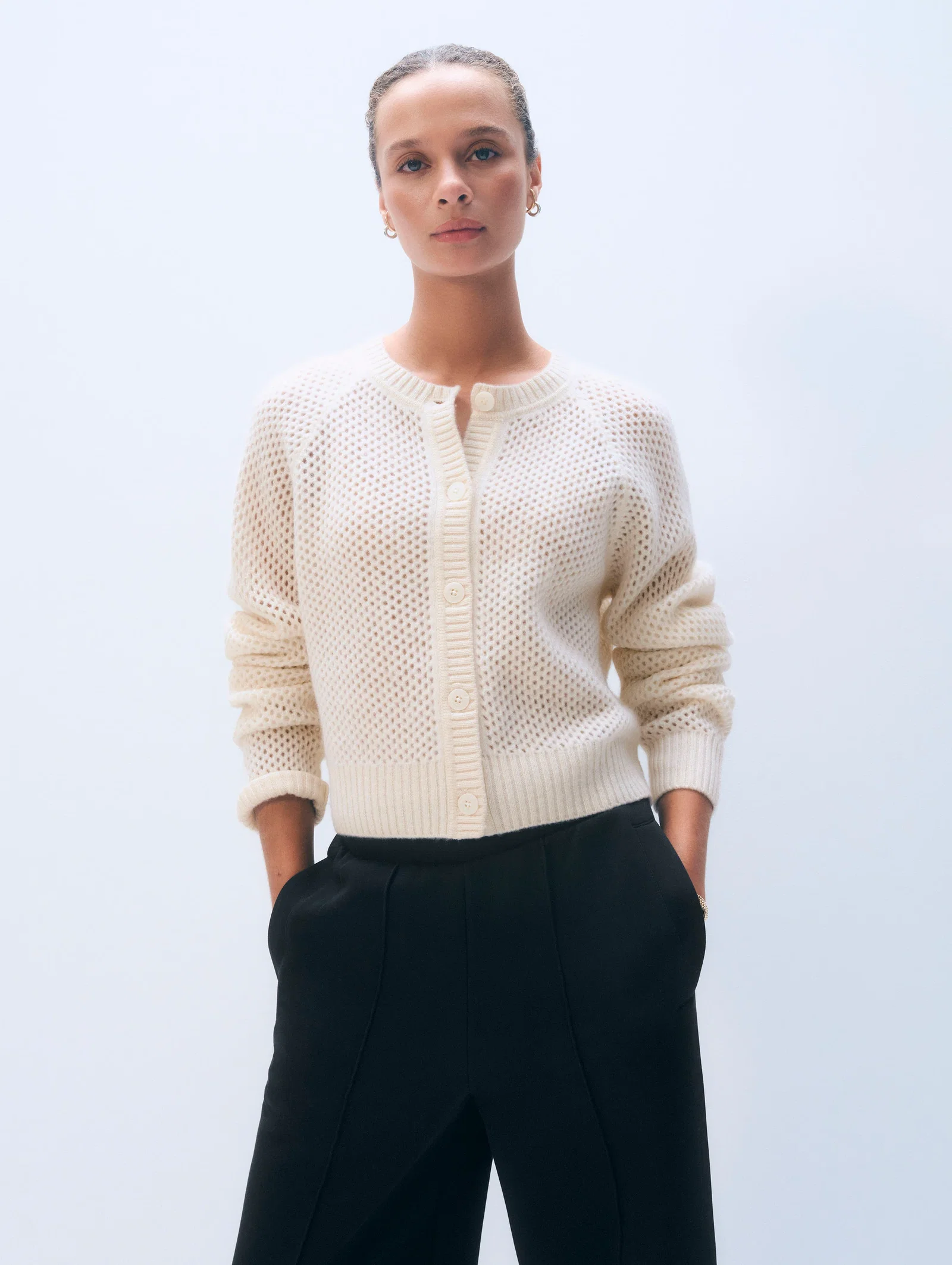 Image of Cashmere Mesh Cardigan | Soft White
