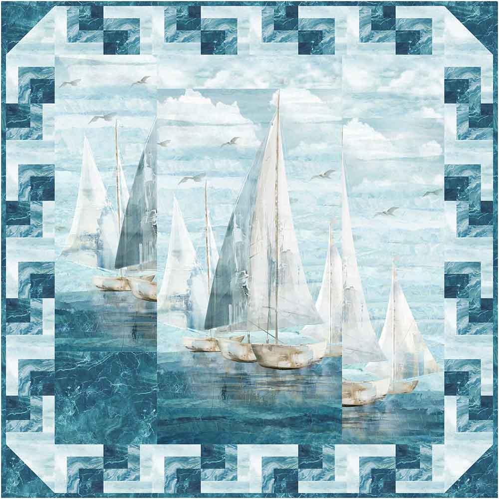 Image of Split Reflection - Bound To Be Quilting - Smooth Sailing by Deborah Edwards - Northcott Fabrics - Panel Quilt Kit