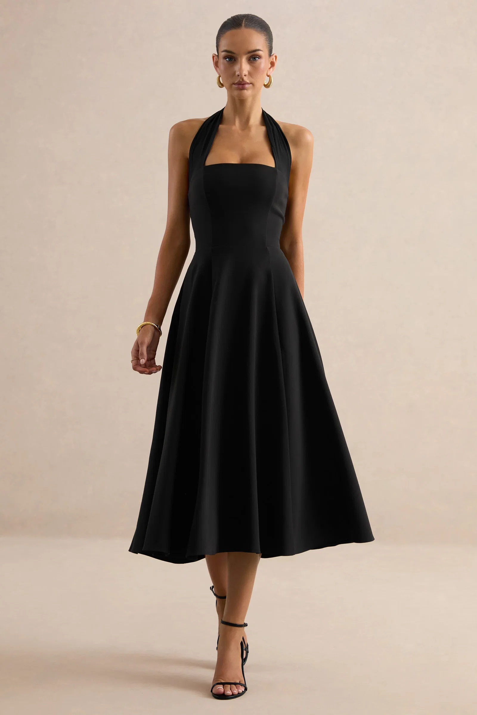 Image of Auburn | Black Halter Skater Midi Dress