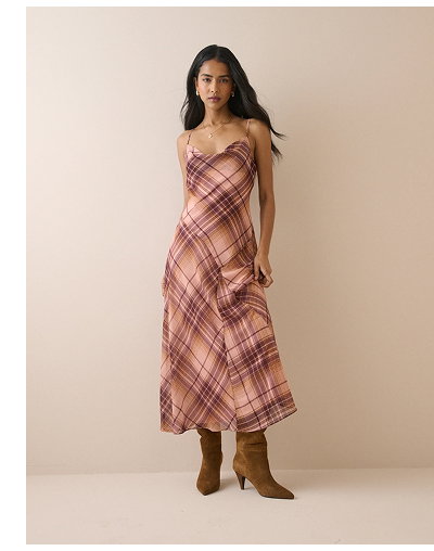 Pink and Maroon Check Motsi Midi Dress