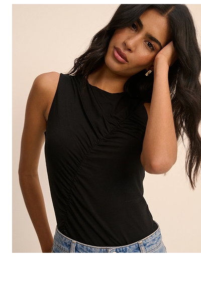 Black Sleeveless Ruched Top