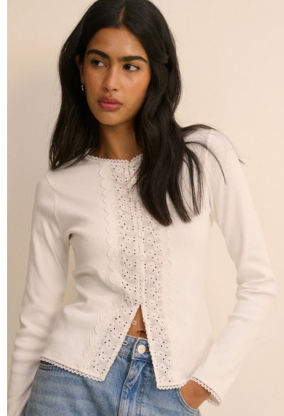 White Broderie Trim Cardigan