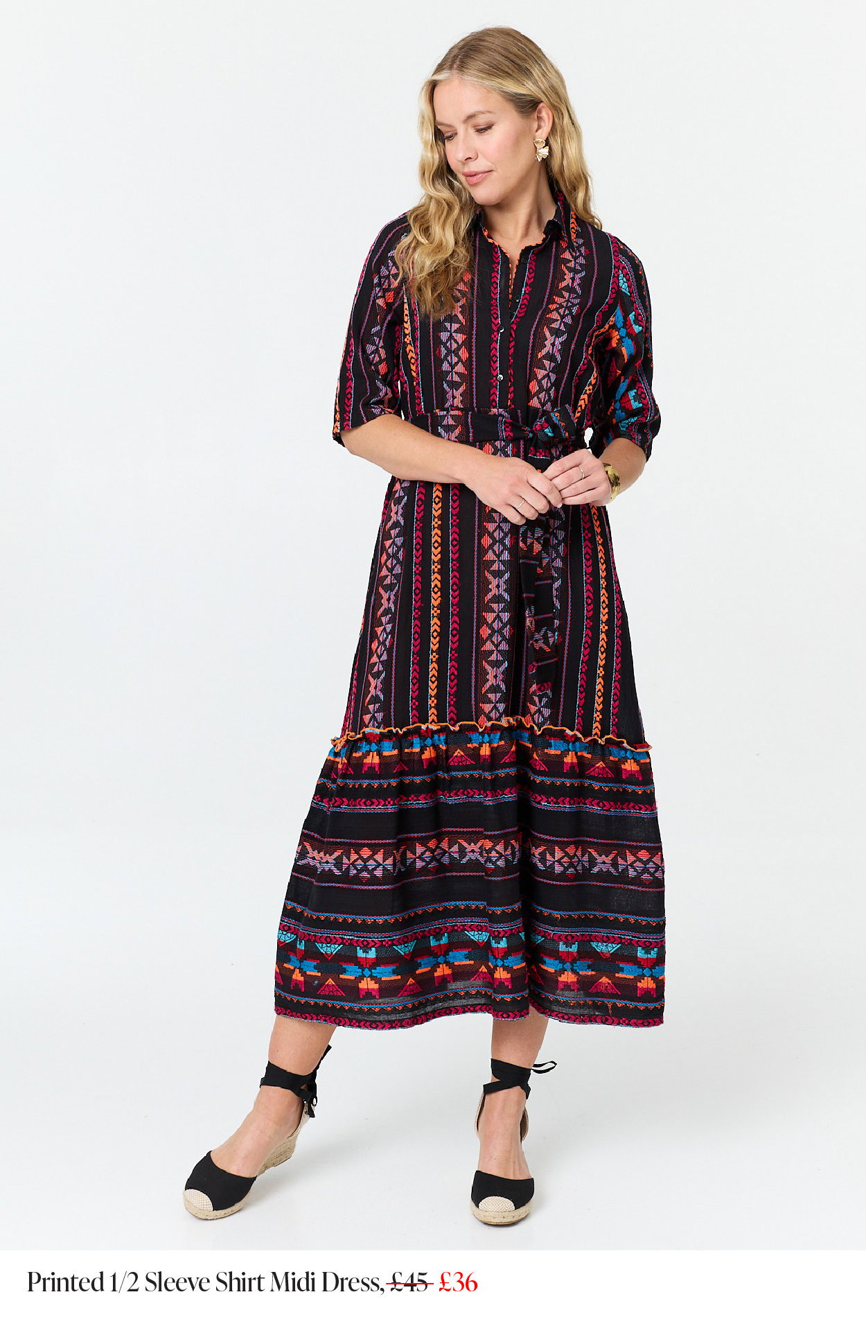 Printed 1/2 Sleeve Shirt Midi Dress | Shop Now