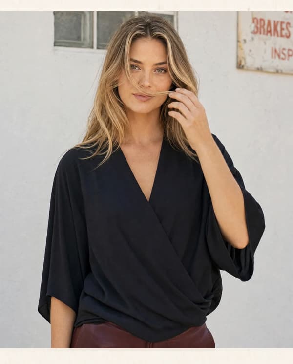 Bracelet Sleeve Drape Front Crossover Top