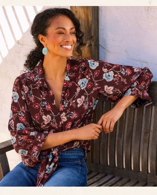 Blouson Sleeve Tie-Front Top