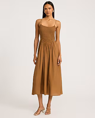 Square Neck Smocked Dipped Waist Maxi Dress