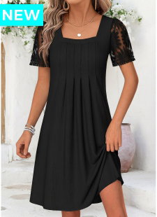 Black Short Tummy Coverage Square Neck Dress