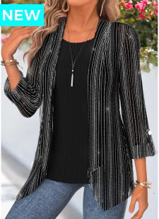 Black Two-piece 3/4 Sleeve Cardigan and Tank Top