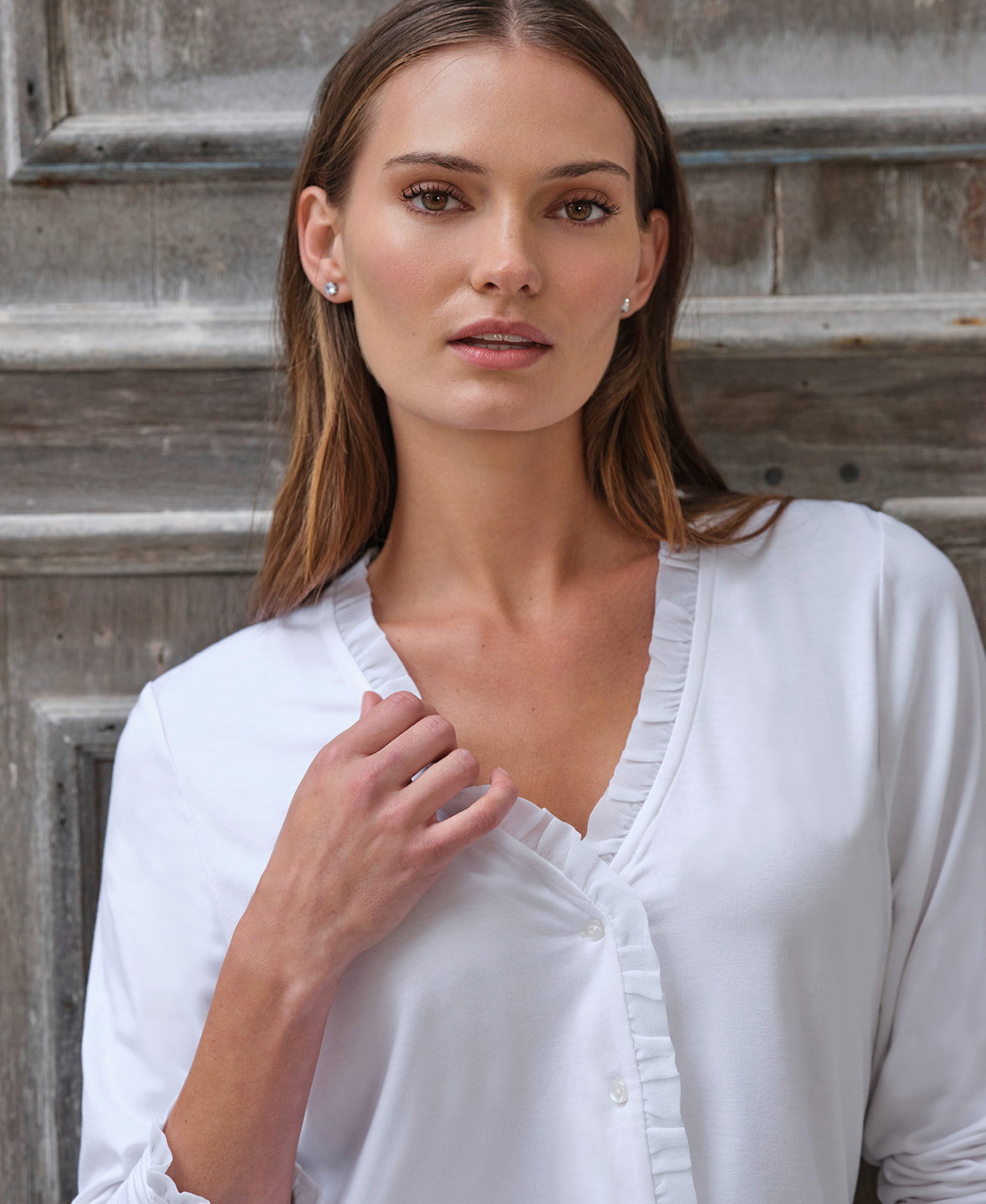 V Frill Neck Button Through