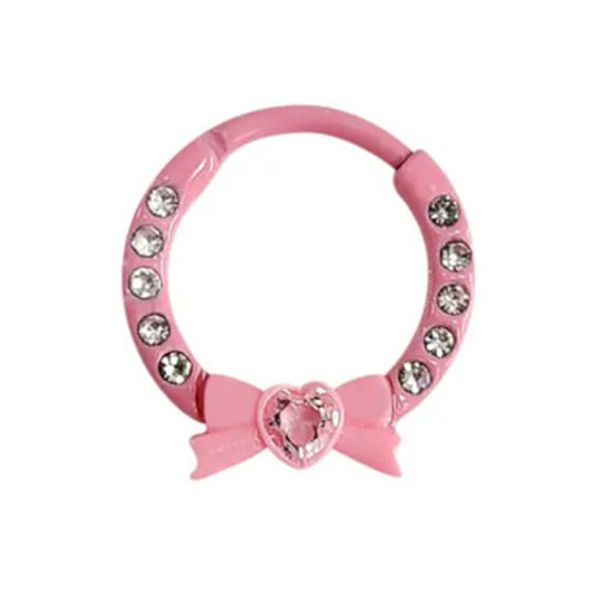 Heart Bow CZ Hinged Segment Septum Ring Clicker Hoop 16G 10mm | Luxe Modz
