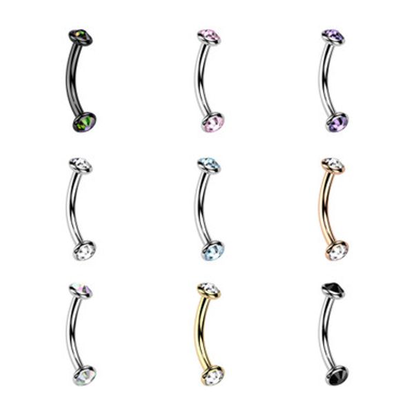 G23 Titanuim CZ Curved Barbell Eyebrow Ring 16G | Luxe Modz