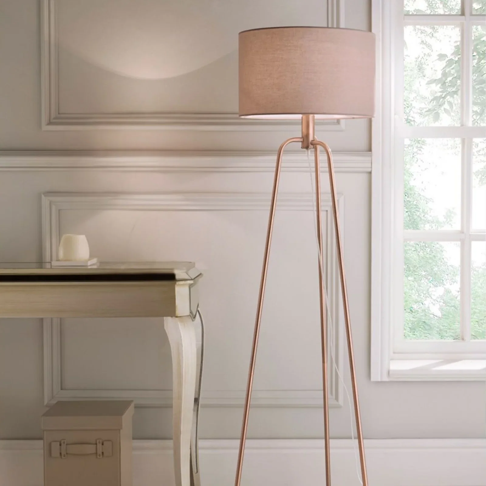 Image of Jerry Antique Copper Tripod Floor Lamp