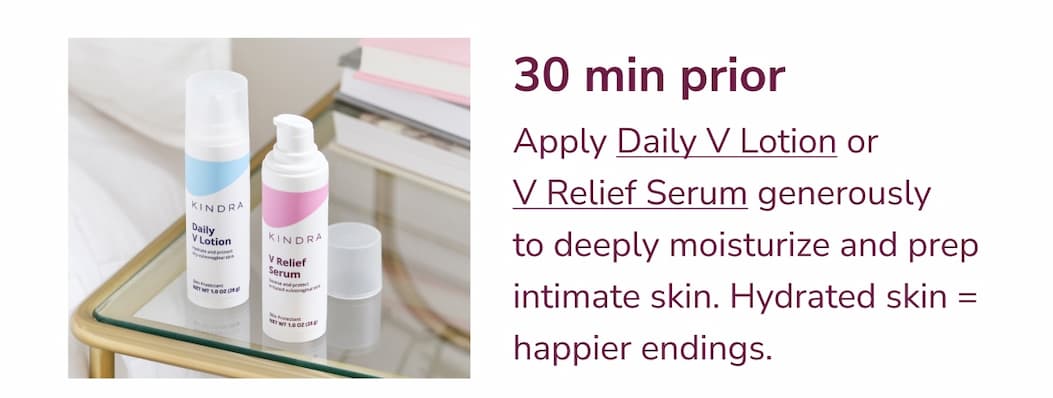 Apply Daily V Lotion or V Relief Serum 30 minutes prior