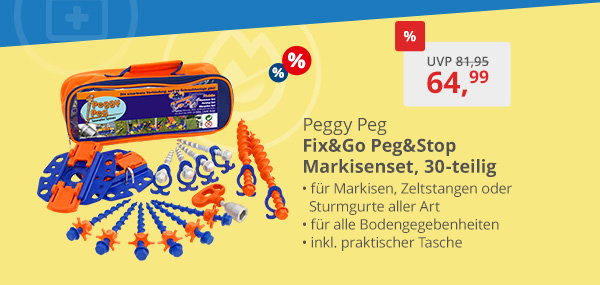 Peggy Peg Fix&Go Peg&Stop Markisen Set mit Schraubheringe und Ankerplatten 30-tlg.