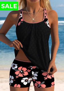 ROTITA Coral Floral Print Mid Waisted Tankini Set