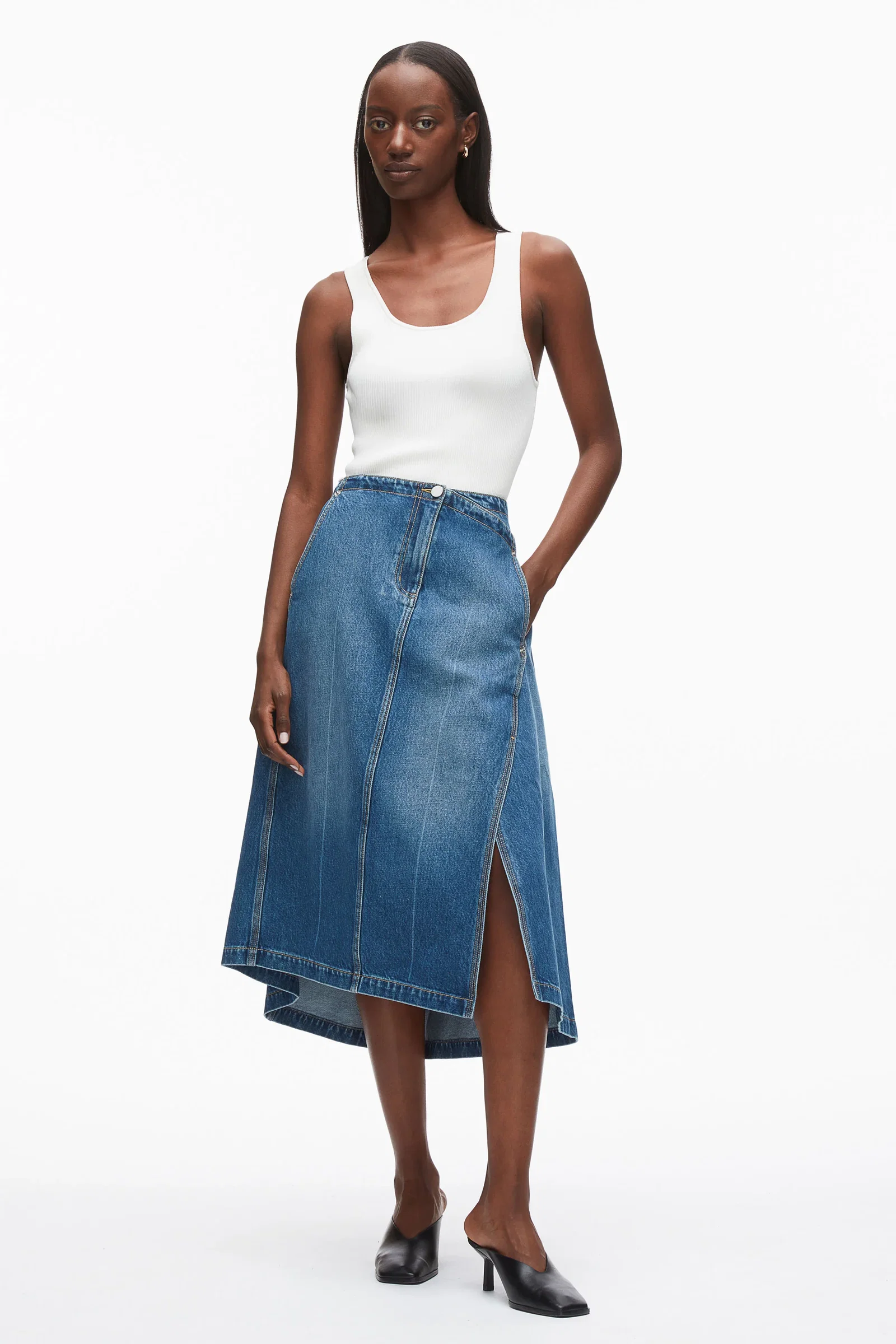 Image of Asymmetric Denim Skirt