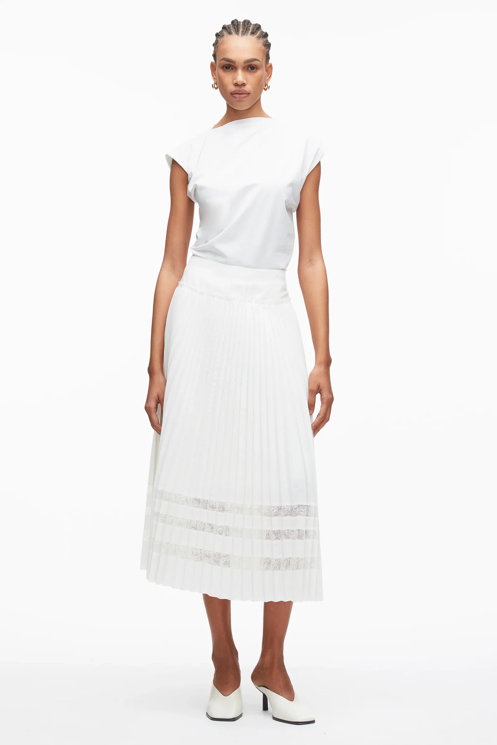 Image of Midi Pleated Skirt with Lace Insert
