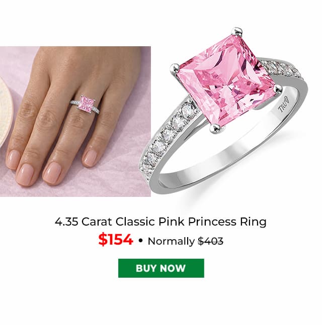 4 35 Carat Classic Pink Princess Ring Platinum Clad