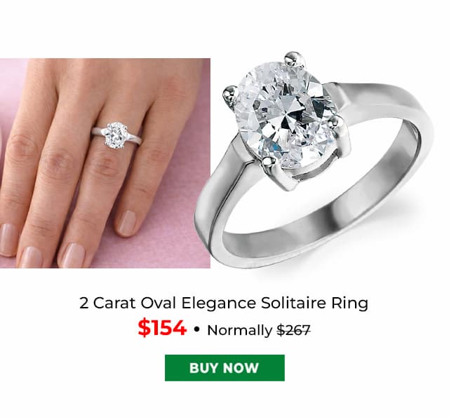 2 Carat Oval Elegance Solitaire Ring Platinum Clad