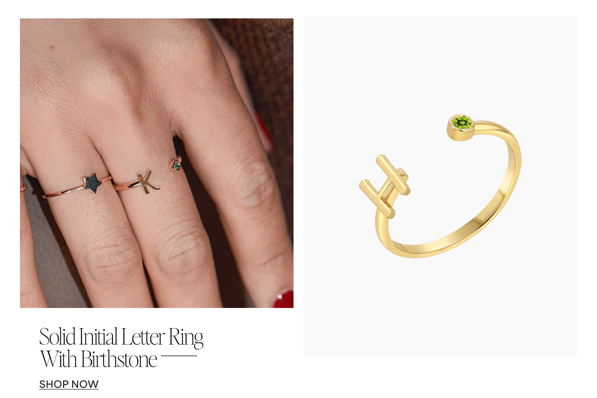 Solid Initial Letter Ring with Birthstone