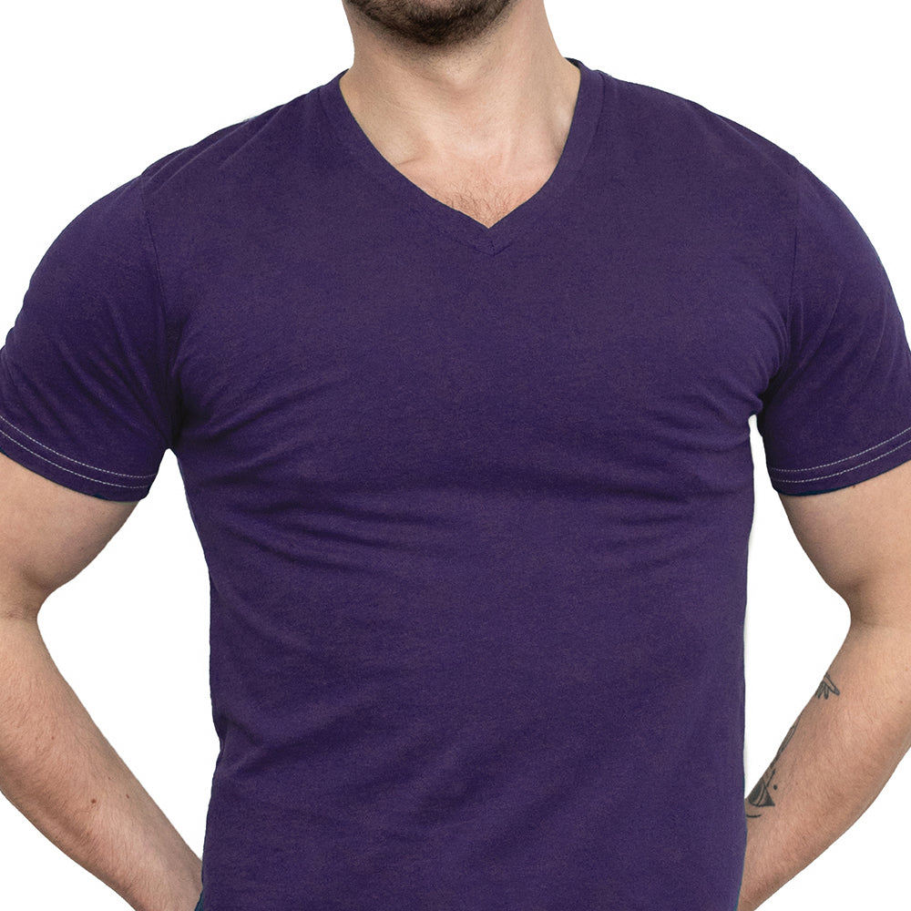 Image of The "VICTOR" Purple Cotton V-Neck Short Sleeve Tee - Made In USA (SIZE S & M)