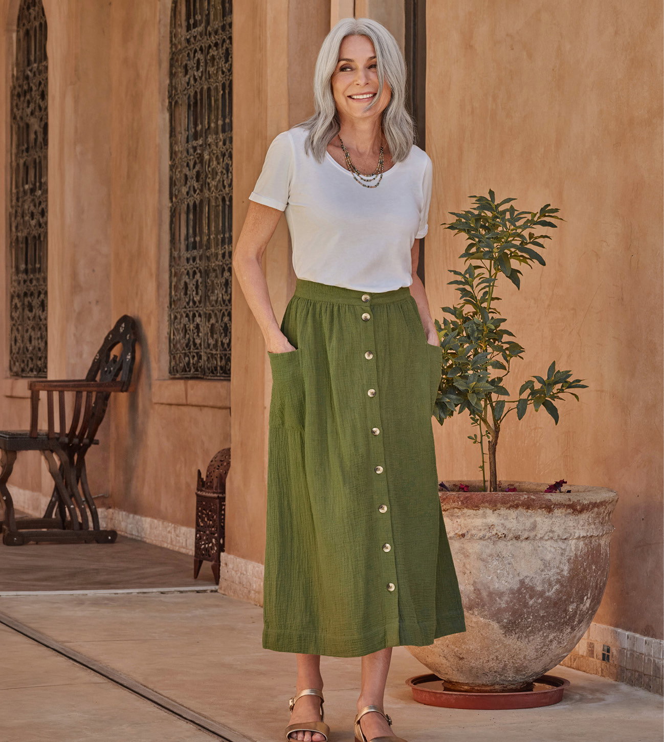 Cheesecloth Button Through Skirt