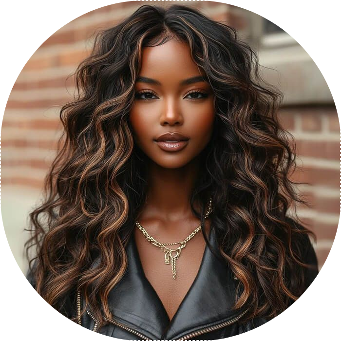 PUT ON & GO GLUELESS WIGS GOLDEN CARAMEL HIGHLIGHT BEACH WAVE WIGS HUMAN HAIR