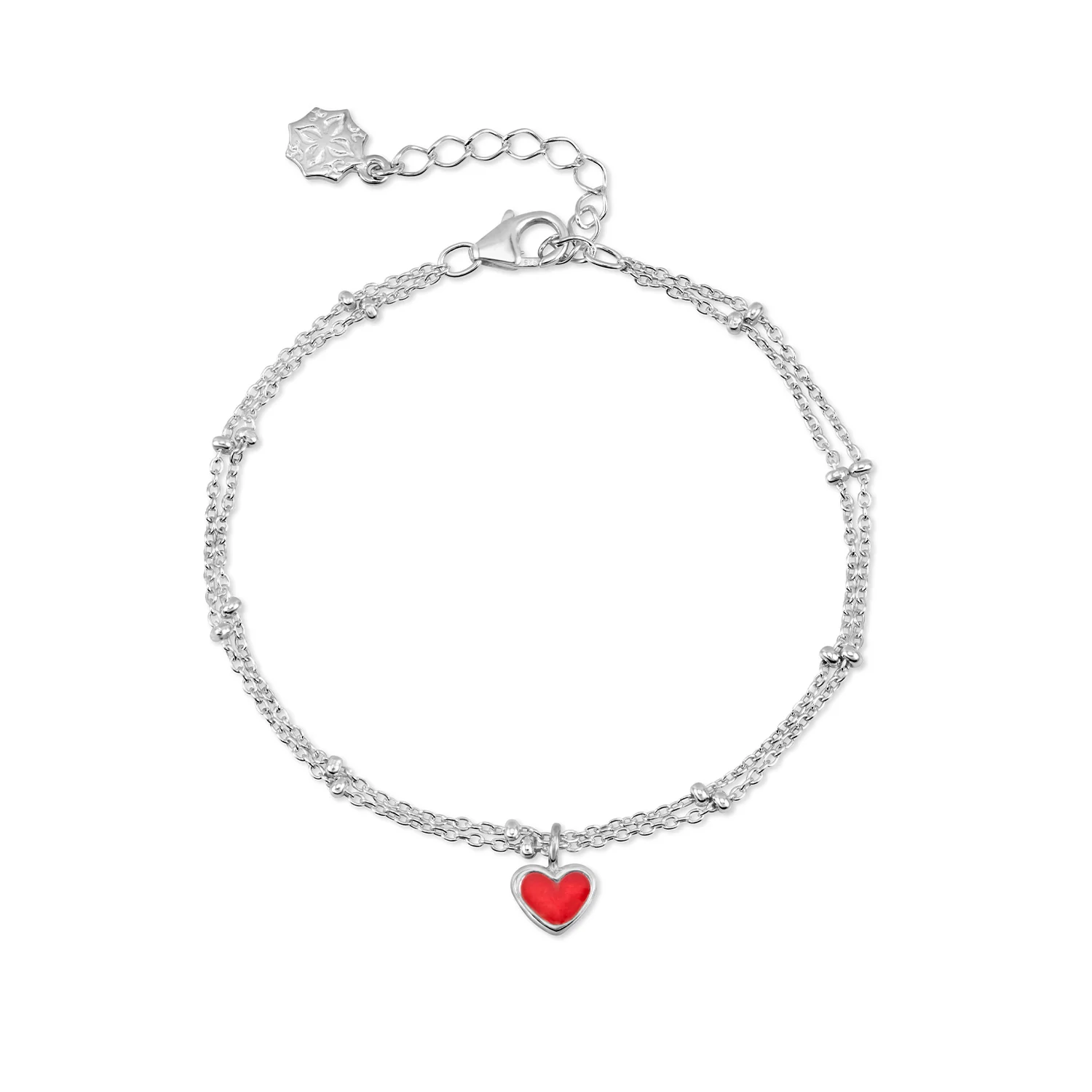 Image of Red Enamel Heart Double Chain Bracelet