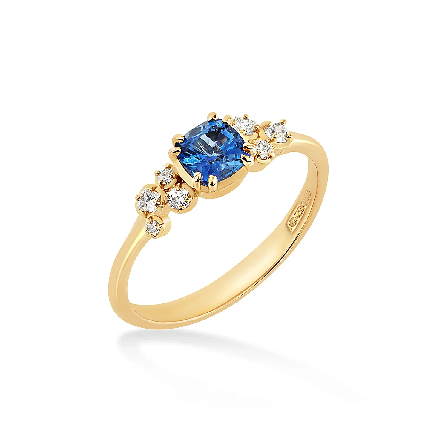 Image of 18k 5mm Cushion Sapphire & Diamond Stargazer Ring