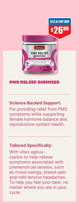 Save on Swisse Ultiboost PMS Relief Gummies 60 Pack at Chemist Warehouse sale ends 5 August 2026