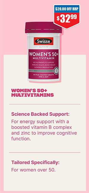 Save on Swisse Womens Multivitamin 50+ 60 Tablets Swisse Womens Multivitamin 50+ 60 Tablets Swisse Womens Multivitamin 50+ 60 Tablets Swisse Womens Multivitamin 50+ 60 Tablets Swisse Womens Multivitamin 50+ 60 Tablets Swisse Womens Multivitamin 50+ 60 Tablets  Thumbnail for Swisse Womens Multivitamin 50+ 60 Tablets  Thumbnail for Swisse Womens Multivitamin 50+ 60 Tablets  Thumbnail for Swisse Womens Multivitamin 50+ 60 Tablets  Thumbnail for Swisse Womens Multivitamin 50+ 60 Tablets  Thumbnail for Swisse Womens Multivitamin 50+ 60 Tablets  Thumbnail for Swisse Womens Multivitamin 50+ 60 Tablets  Thumbnail for Swisse Womens Multivitamin 50+ 60 Tablets Always read the label and follow the directions for use. Please refer to any health and product warnings below. Swisse Womens Multivitamin 50+ 60 Tablets at Chemist Warehouse sale ends 5 August 2026