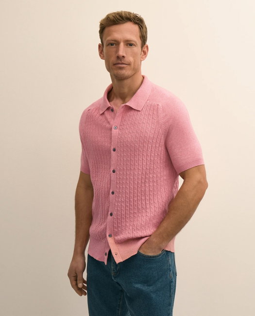 Image of Cotton Cable-Knit Short-Sleeve Polo