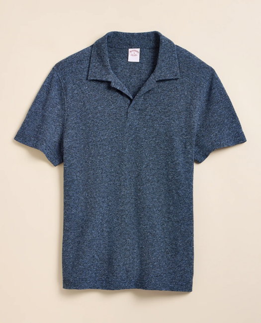 Image of Cotton-Linen Pique Johnny Collar Shirt