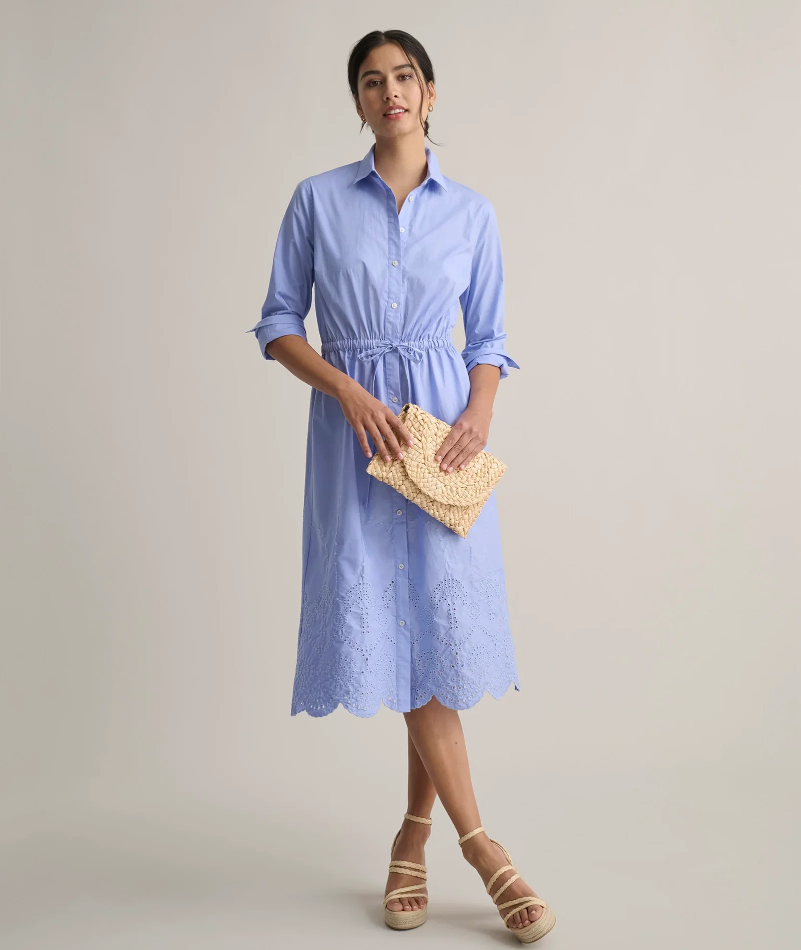 Image of Eyelet-Embroidered Claudia Shirt Dress